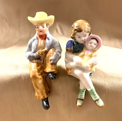 MCM 2 Vintage Porcelain Cowboy & Girl W/doll  Figurines Made In Japan • $22