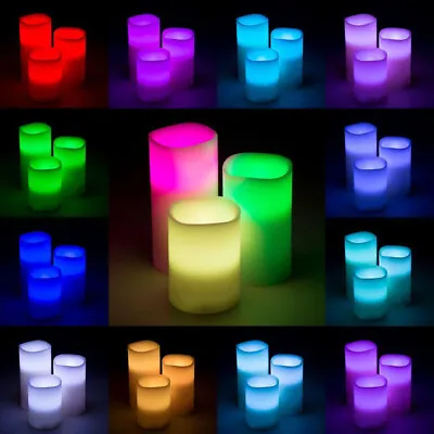 3pc Colour Changing Flickering Flameless Led Wax Mood Vanilla Scented Candles • £10.27