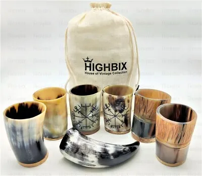 HIGHBIX Vikings Drinking Horn Set Of 6 Royal Premium Viking Real Horn Cup • $48