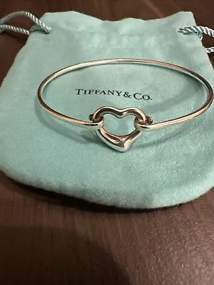 Tiffany & Co. Elsa Peretti Open Heart Bangle Sterling Bracelet Silver Retail 775 • $299