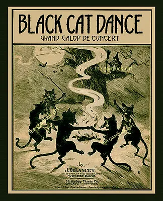 5x7 BLACK CAT DANCE Vintage 1916 Halloween Witch Art Print • $7.99