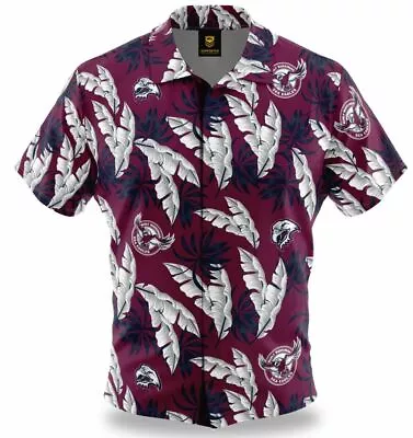 Manly Sea Eagles Nrl Team Logo  'paradise' Short Sleeve Button Hawaiian Shirt • $65