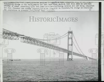 1957 Press Photo Mackinac Bridge Truss Construction In St. Ignace Michigan • $19.99