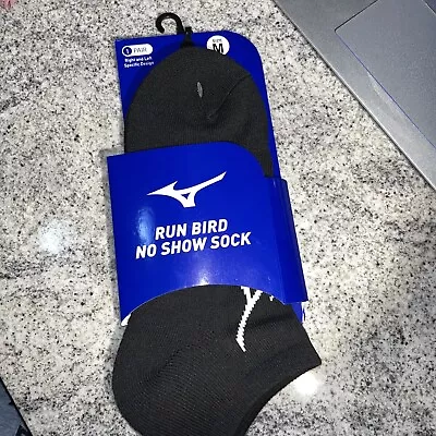 Mizuno Run Bird No Show Socks In Black 1 Pair Size Medium NWT • $13.25