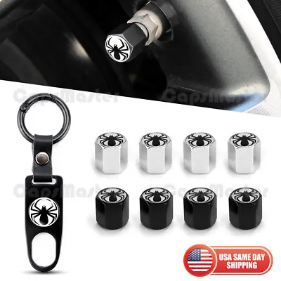 Universal Car Wheels Tire Valve Dust Stem Air Cap + Keychain With Spider Logo • $9.99