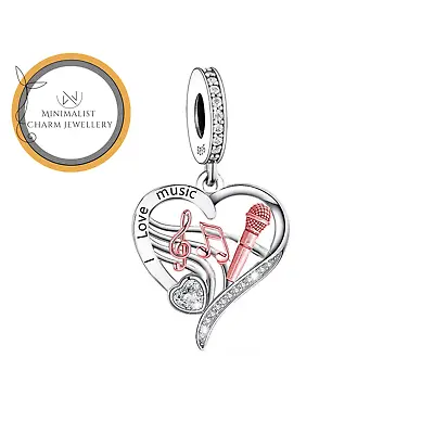 I Love Music Heart Dangle Charm For Bracelet Music Charm • $30.59