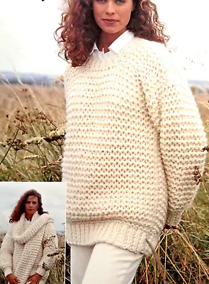 KNITTING PATTERN WOMENS EASY KNIT  SUPER CHUNKY JUMPER SCARF 28 - 42   Patt 280A • £2.15