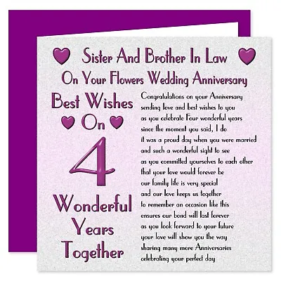 £4.50 • Buy Sister & Brother In Law 1st - 70th Years - Your Wedding Anniversary Card - Verse