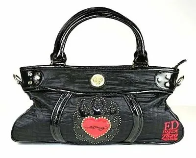 Ed Hardy Samy Satchel Purse Bag Black Or Brown Flaming Heart SLSAM3304 • $239.99