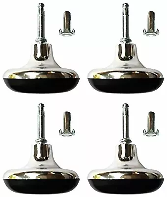 4 X Chrome Feet Bed Legs Glides Castor & Insert For Divan Base Sofa Chair Wheels • £4.79