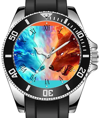 Fire Vs Ice Wolf Art Sporty Unique Stylish Wrist Watch • $107.49