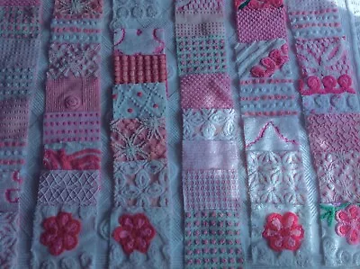 Vintage Chenille Bedspread Fabric 6  Squares Pink & White • $59.99