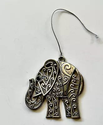 Christmas Ornament 2 1/2 X 2  Elephant Silver Tone Darker Metal Filigree • $2.95