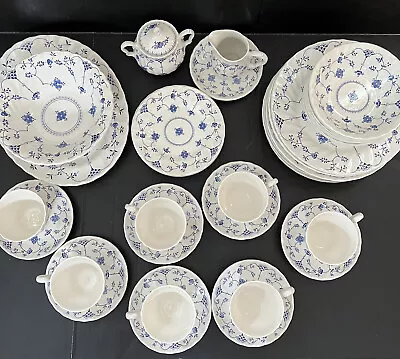 MYOTT STAFFORDSHIRE FINLANDIA TABLE WEAR TEA DINNER SET Blue White CHINA 40 Pcs • $499.99