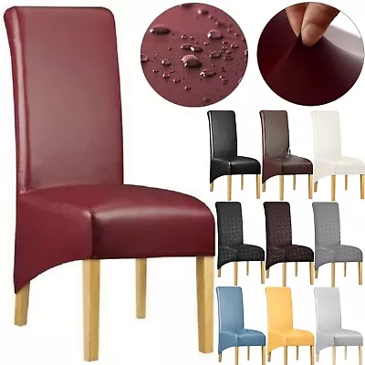 Stretch Dining Chair Seat Covers PU Leather Waterproof Wedding Cover 1/4/6/8 PCS • $13.29