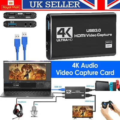 4K Audio Video Capture Card USB 3.0 HDMI Video Capture Device Full HD UK STOCK • £13.99
