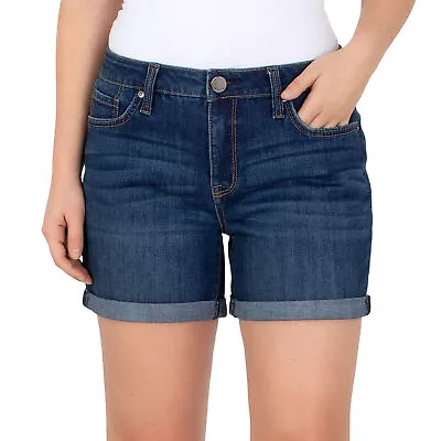Seven 7 Weekend Denim Shorts Womens Blue Jeans Bottoms Dark Wash Folded Cuffs • $12
