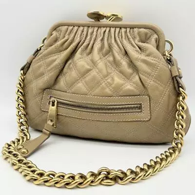 Marc Jacobs 2WAY Stam Shoulder Bag Cowhide Quilted Beige Chain Very Good Cond • $132.80