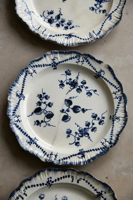 £145 • Buy 3 Antique Blue Pearlware Plates Shell Edge