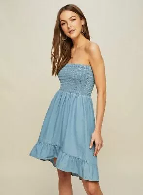 £12.99 • Buy Miss Selfridge Denim Shirred Midi Bandeau Dress UK 6 UK 8 UK 10 - New With Tag
