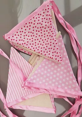 Handmade Bunting Pink Spots And Stripes Cotton Pink Ribbon • £5.75