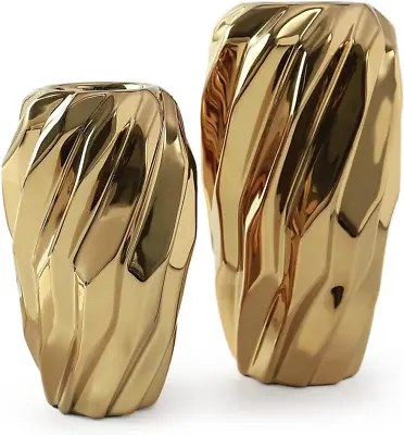 Set Of 2- Stardust Gold Modern Design - Decorative Vase Ceramic • $54.99