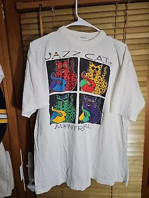 Vintage 90s Jazz Cats Art Tee T Shirt Cute Funny Music Men's XL Thin Soft  • $30