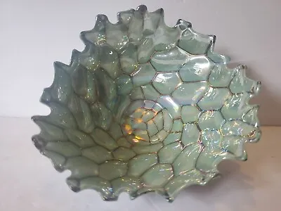Dinosaur Turtle Egg Shell Glass Bowl Pearlized Textured Hexagonal • $28