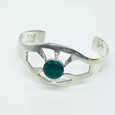 Vintage Signed Taxco Mexico 925 Sterling Silver Bangle Bracelet Malachite • $38.97