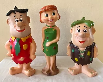 Lot Of 3 Vintage Flintstones Hanna Barbera Vinyl Figure Wilma Fred Barney Doll • $41