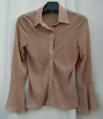 L~NWT VIVI Fashion SHEER Original Beige Tan SPRING Top $3.50SH Made USA Flare • $16.99