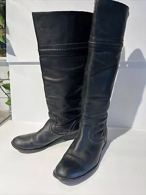 Frye Melissa Trapunto Tall Black Leather Riding Boots Pull On 76442 Womens 7.5 B • $68