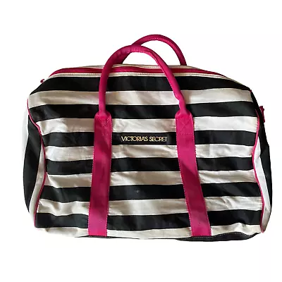 Victoria's Secret Black White Stripe Pink Tote Duffle Bag  • $15.30