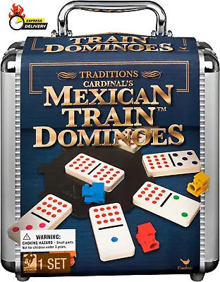 Mexican Train Dominoes Set Tile Board Game In Aluminum Carry Case Games With Col • $36.48