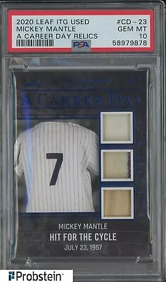 2020 Leaf ITG Used A Career Days Mickey Mantle HOF Triple Bat Jersey /12 PSA 10 • $55