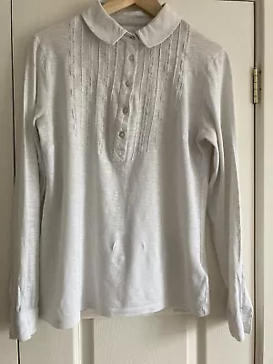 MISTRAL Blouse 12 White 100% Cotton Jersey Long Sleeve Used Condition • £0.99