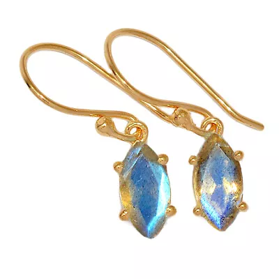 18K Gold Vermeil Natural Labradorite - Madagascar Earrings Jewelry CE27861 • $11.99