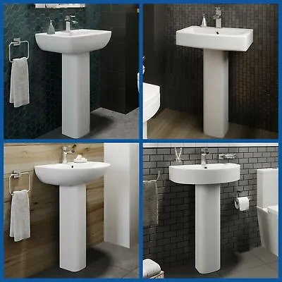 Freestanding Bathroom Pedestal Basin Sink Floor Standing Ceramic Modern White • £99.97