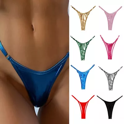 Panties Thong G-String T-Back Underpants Fashion Solid Low Rise Metallic Shiny • £6.94