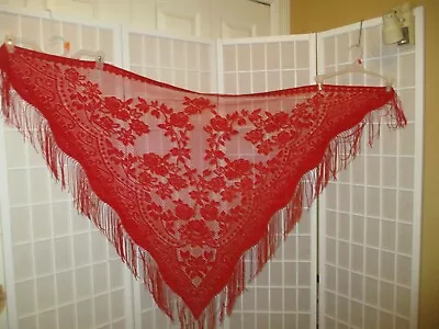 Vintage Boho Red Fringed Mesh Shawl • $44