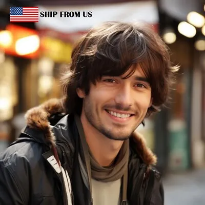 Men's Short Brown Wig Natural Fluffy Hair Wig Heat Resistant Daily Gift 2023 USA • $11.33