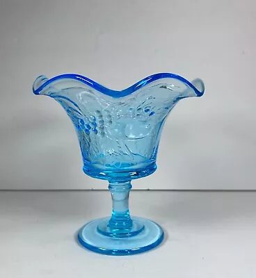 Vintage L. G. Wright Aqua Blue Glass Compote - Berries & Grapes Candy Dish • $4.99