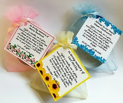 Personalised Candle Favour Memorial Funeral Keepsake -memory Bereavement Flowers • £1.49