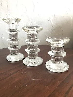 Vtg Ice Glass Taper Candle Holders Set Of 3 Graduated Heights • $43