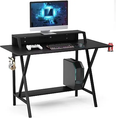 Mesa Gaming Negra Elegante Con Holder De Audífonos Teclado Y Soporte PC VIP • $239.99