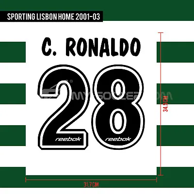 C.RONALDO #28 Sporting Lisbon Home 2002-03 Print (PU WITH WHITE BACKGROUND) • $17.59