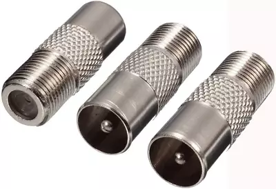 3 Pack F Type Screw Connector Socket F-Connectors Adaptor Satellite To RF Coax • £5.42