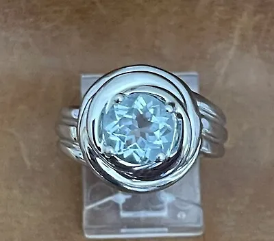 Beautiful Vintage Kabana Blue Topaz Stone Sterling Silver Band Ring Size 6.25 • $75