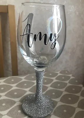£7.99 • Buy Personalised Birthday Glitter Wine Glass Gift Wrapped 18th 21st 30th 40th