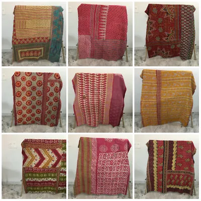 £22.79 • Buy Vintage Kantha Blanket Bedspread Indian Quilt Handmade Throw Ralli Gudari Cotton